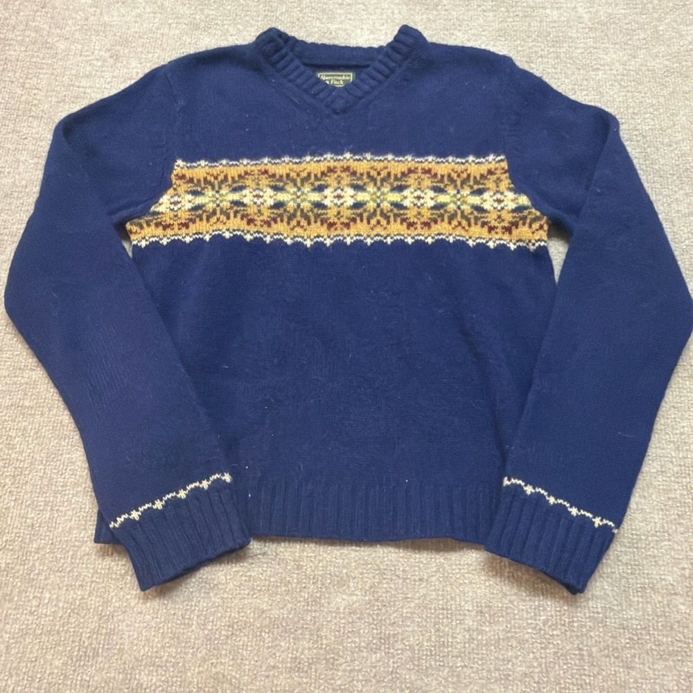 Abercrombie & Fitch 100% Shetland Wool Fair Isle Sweater Size Small 0702
